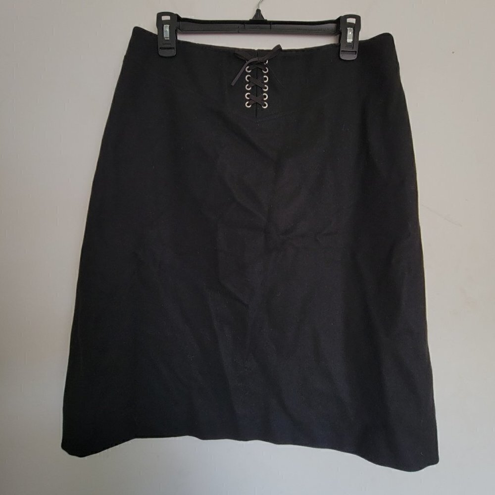 J. Crew Classic Black Wool Angora Rabbit Hair Cashmere Lace Up Back Skirt Size 6